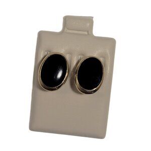 Minimalist Black and Gold Vintage Oval Stud Earring